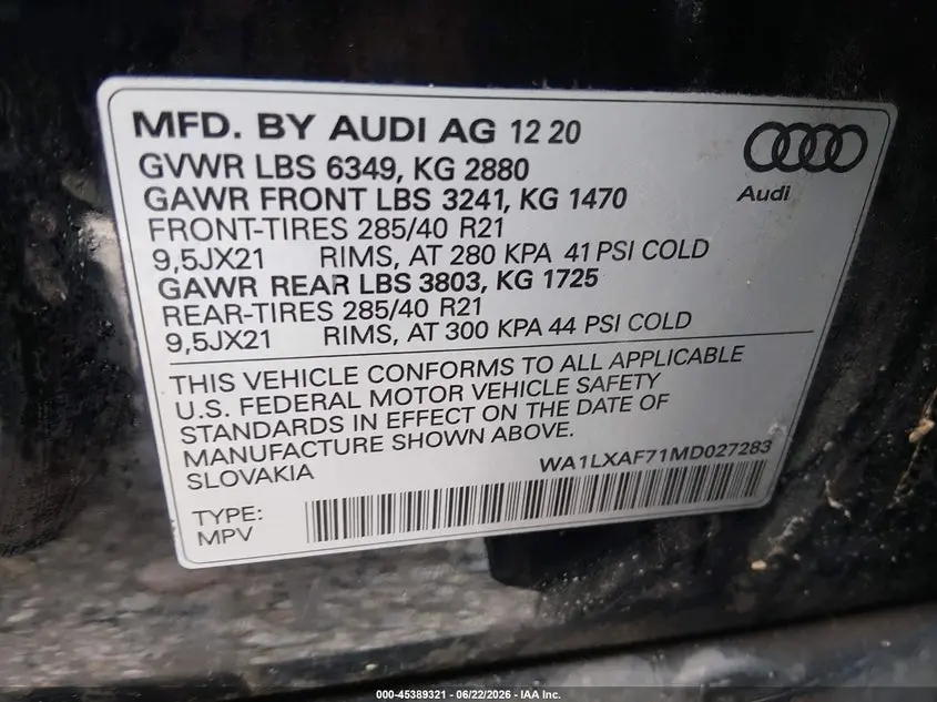 2021 AUDI Q7 PREMIUM PLUS 55 TFSI QUATTRO TIPTRONIC
