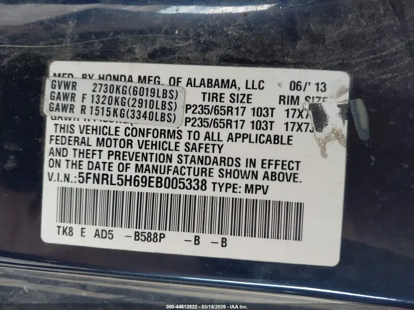 2014 HONDA ODYSSEY EX-L