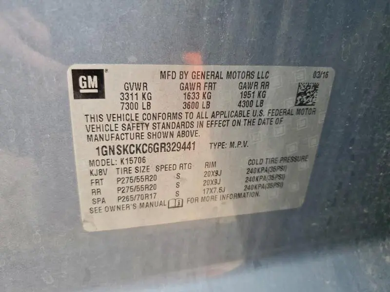 2016 CHEVROLET TAHOE K1500 LTZ  