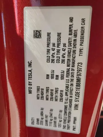2021 TESLA MODEL 3 