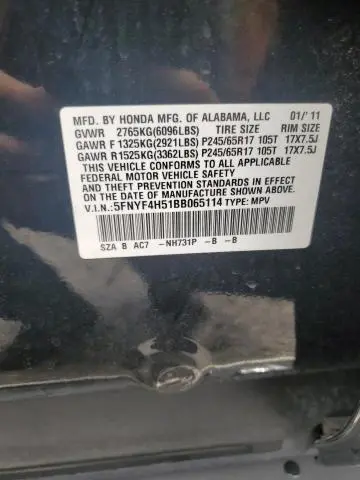 2011 HONDA PILOT EXL  