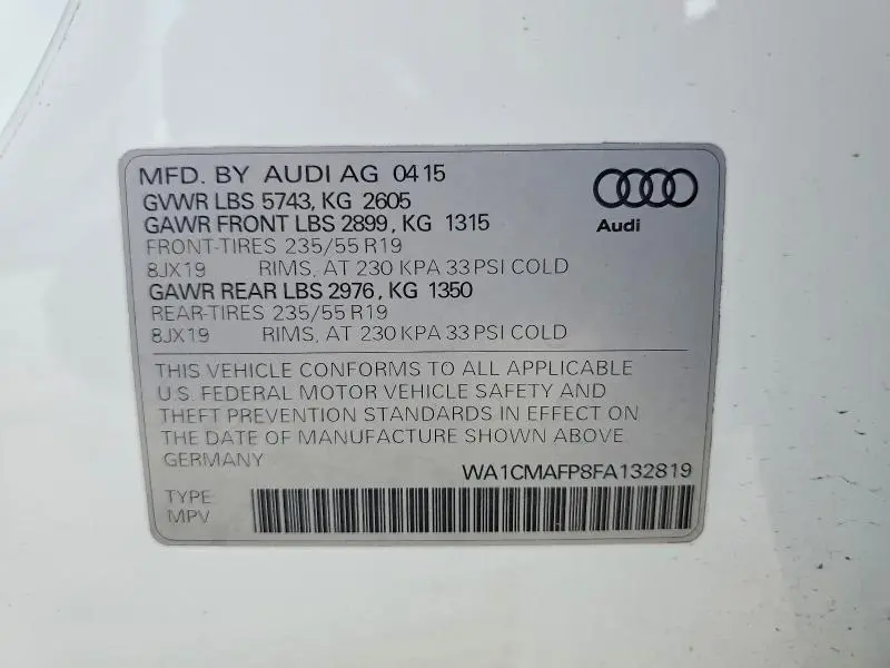 2015 AUDI Q5 TDI PREMIUM PLUS  