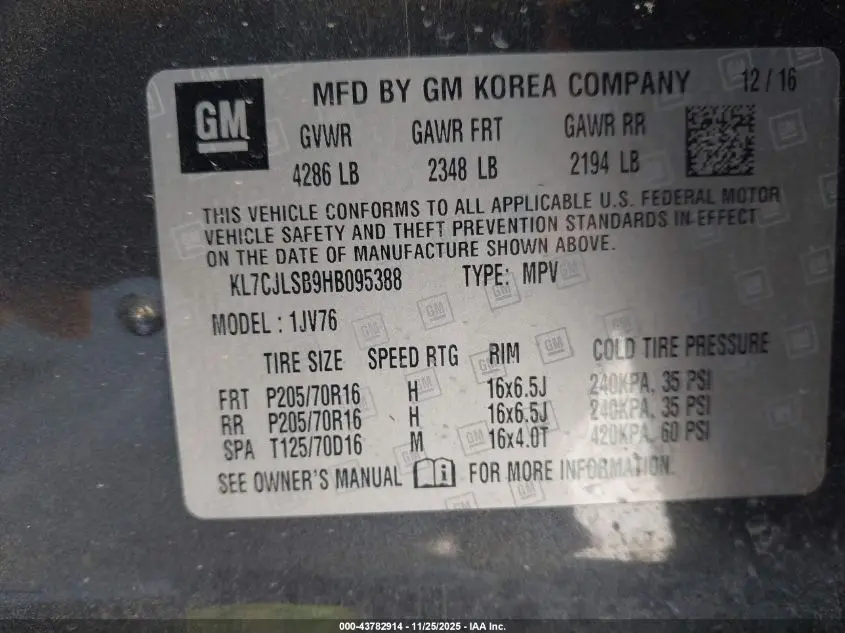 2017 CHEVROLET TRAX LT