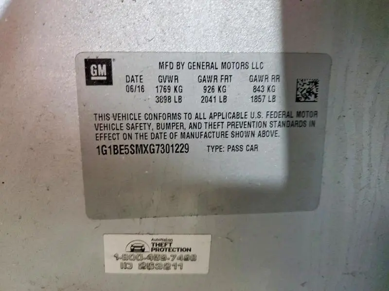 2016 CHEVROLET CRUZE LT  