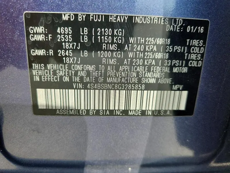 2016 SUBARU OUTBACK 2.5I LIMITED  