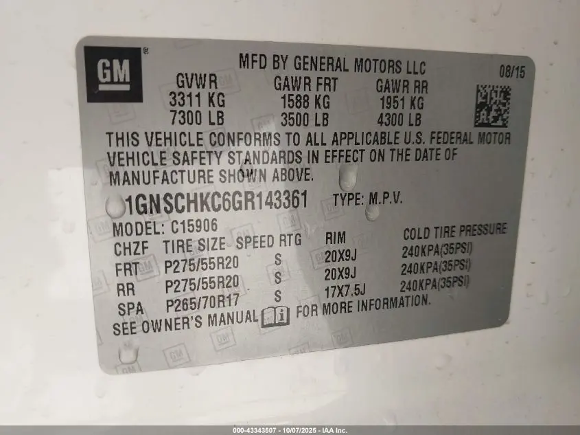 2016 CHEVROLET SUBURBAN LT