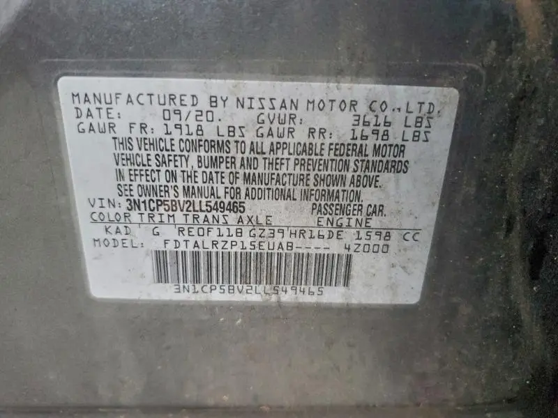 2020 NISSAN KICKS S  