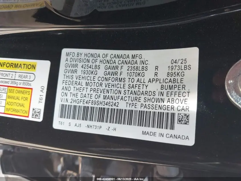 2025 HONDA CIVIC HYBRID SPORT/SPORT TOURING