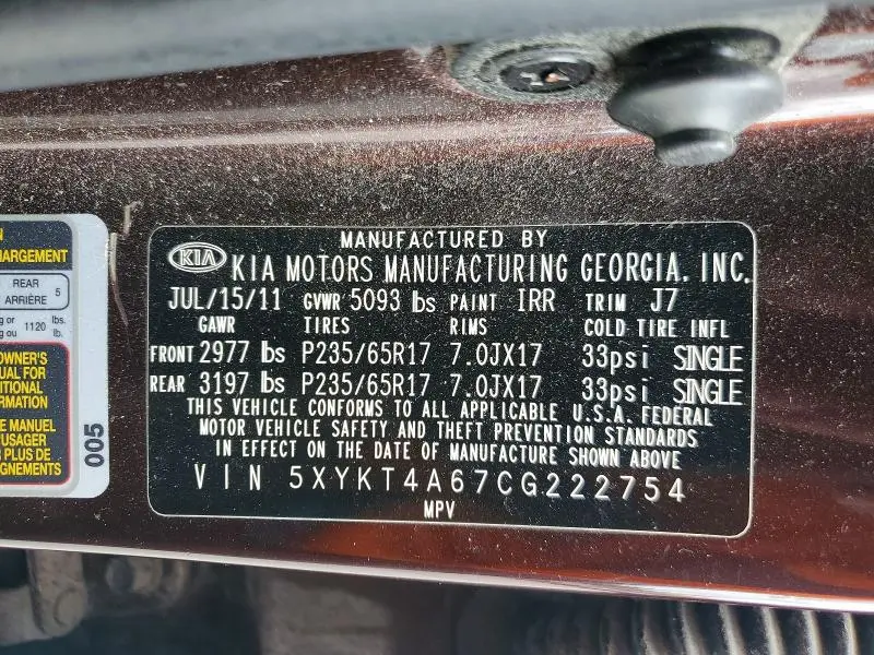 2012 KIA SORENTO LX  