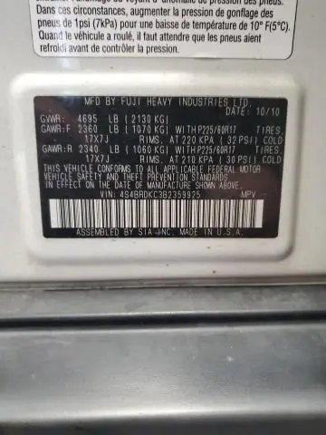 2011 SUBARU OUTBACK 3.6R LIMITED  