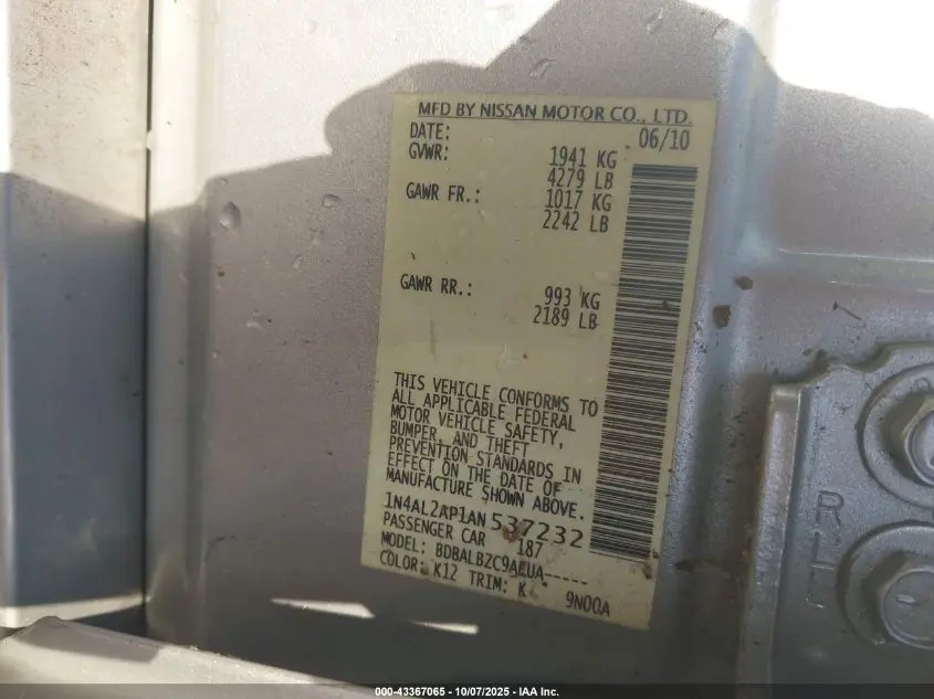 2010 NISSAN ALTIMA 2.5 S