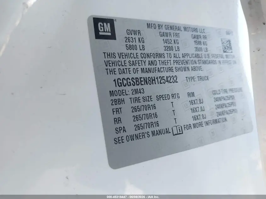 2017 CHEVROLET COLORADO WT