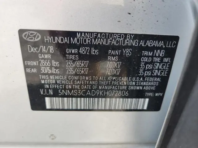 2019 HYUNDAI SANTA FE SEL  