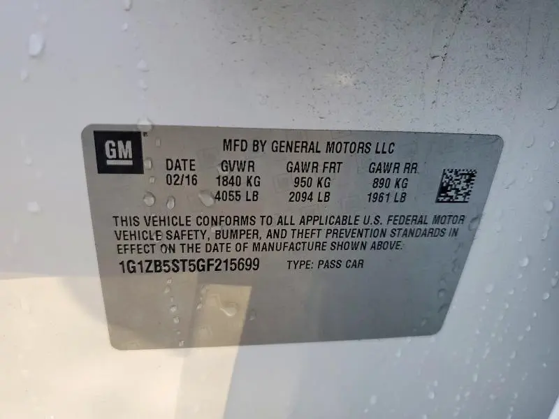 2016 CHEVROLET MALIBU LS  