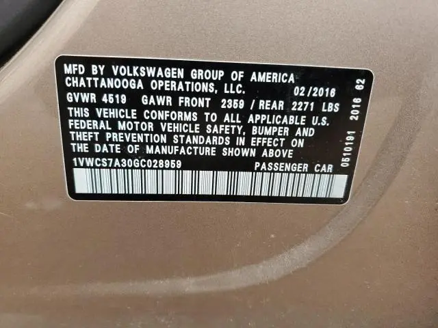 2016 VOLKSWAGEN PASSAT SEL