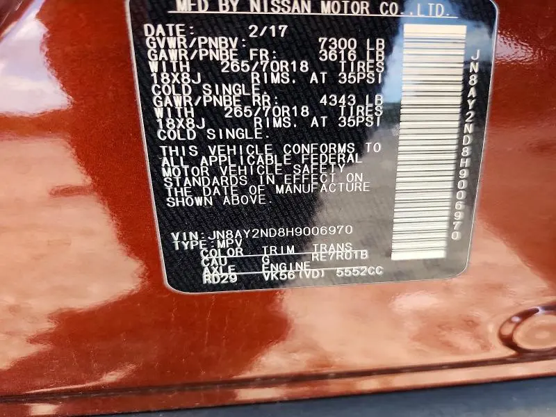 2017 NISSAN ARMADA SV  