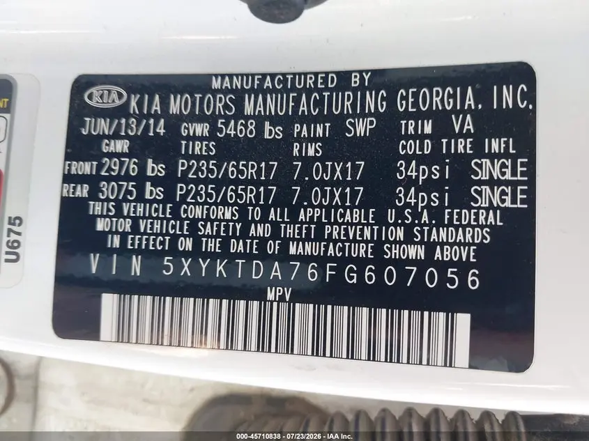 2015 KIA SORENTO LX V6