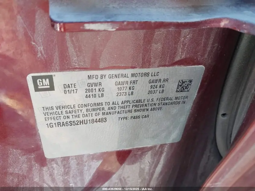 2017 CHEVROLET VOLT LT