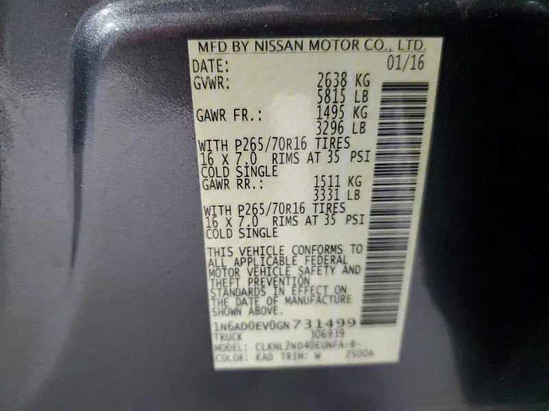 2016 NISSAN FRONTIER SV  