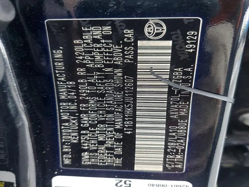 2018 TOYOTA CAMRY XLE  