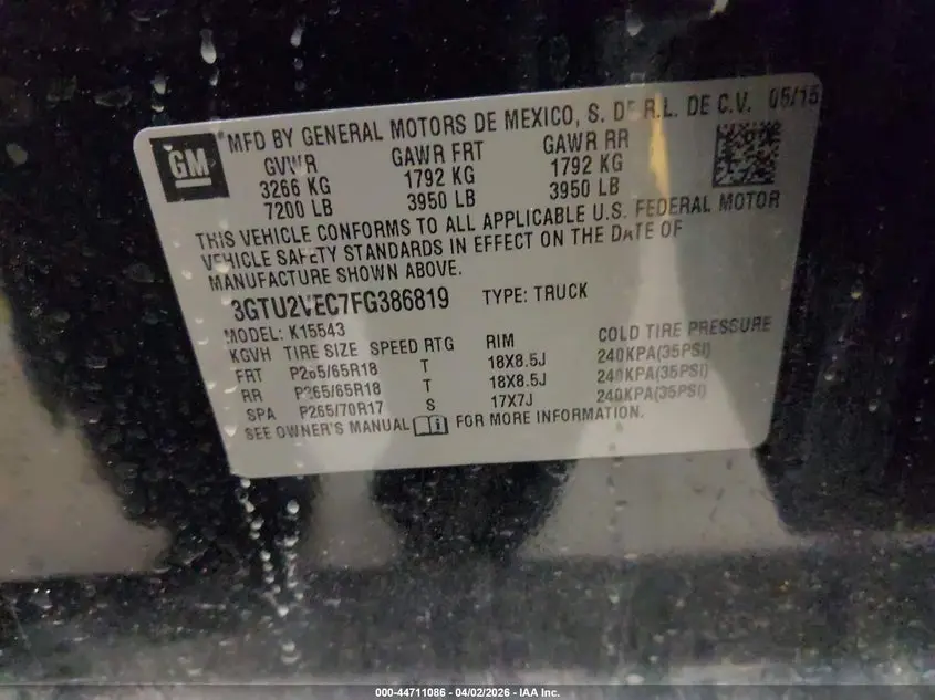 2015 GMC SIERRA 1500 SLT