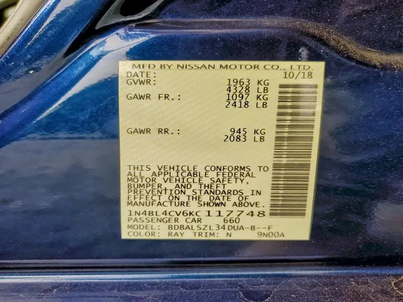 2019 NISSAN ALTIMA SR  