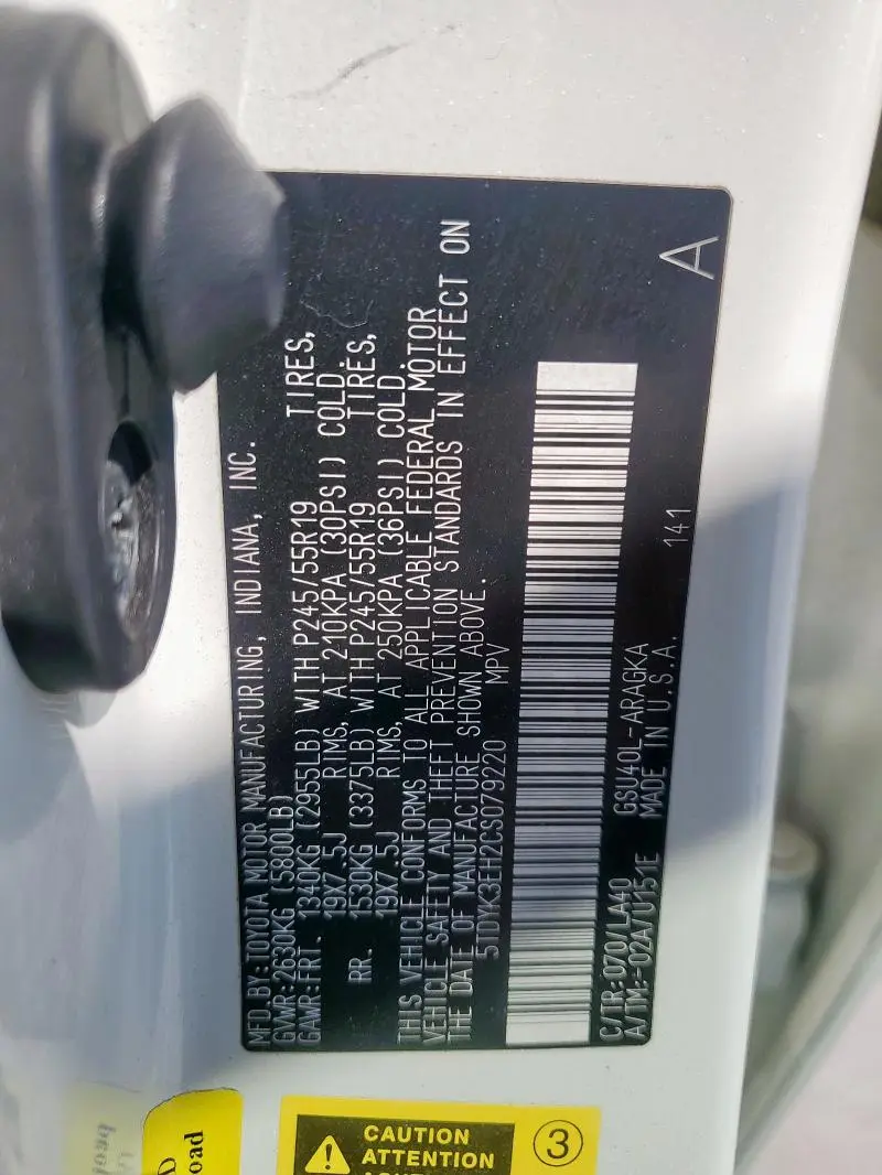 2012 TOYOTA HIGHLANDER LIMITED  