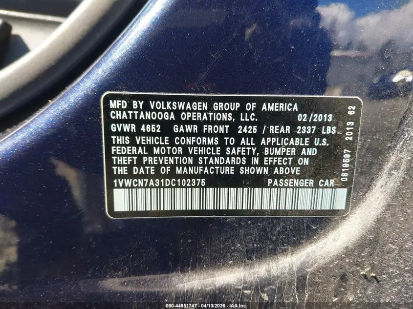 2013 VOLKSWAGEN PASSAT 2.0L TDI SEL PREMIUM
