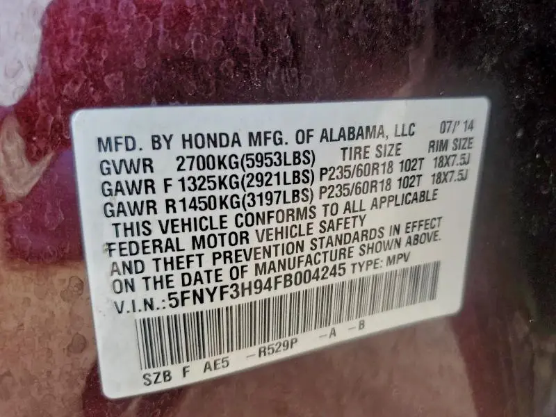 2015 HONDA PILOT TOURING  