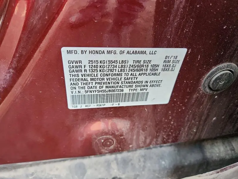 2018 HONDA PILOT EXL  