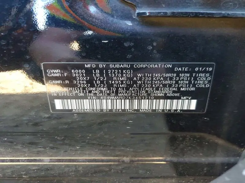 2019 SUBARU ASCENT TOURING  