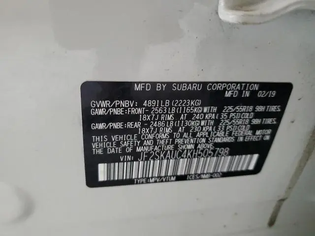 2019 SUBARU FORESTER LIMITED  