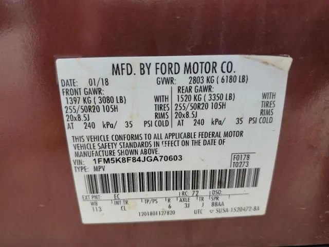 2018 FORD EXPLORER LIMITED  