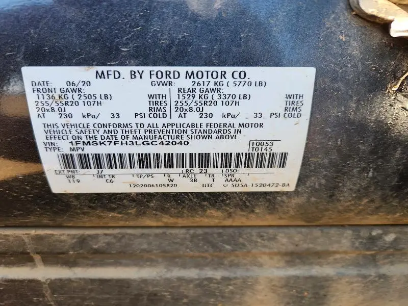 2020 FORD EXPLORER LIMITED  