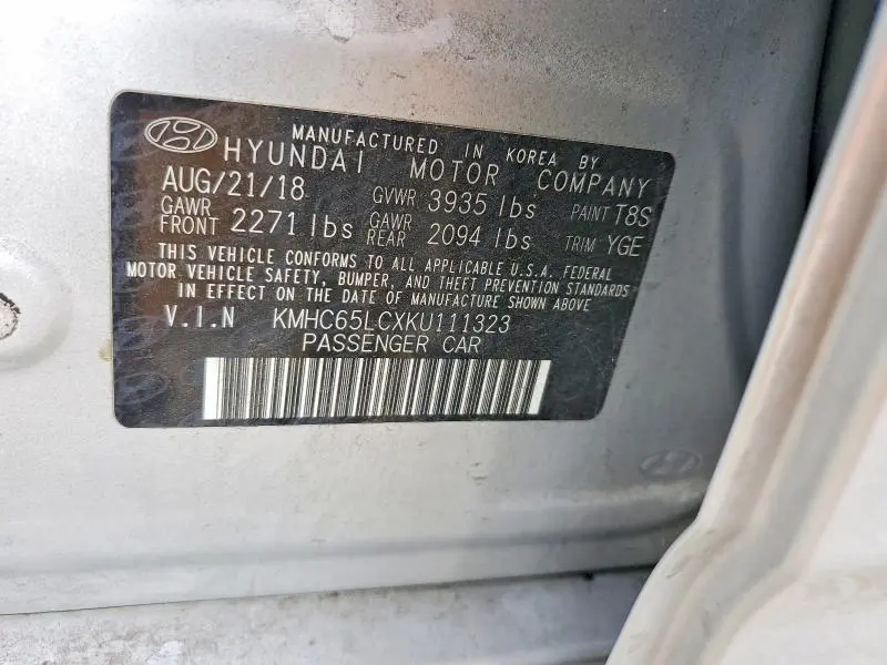 2019 HYUNDAI IONIQ BLUE  