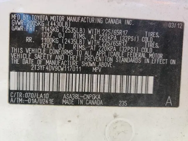 2012 TOYOTA RAV4 LIMITED  