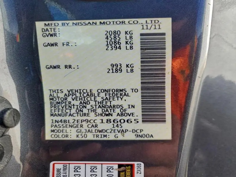 2012 NISSAN ALTIMA SR  