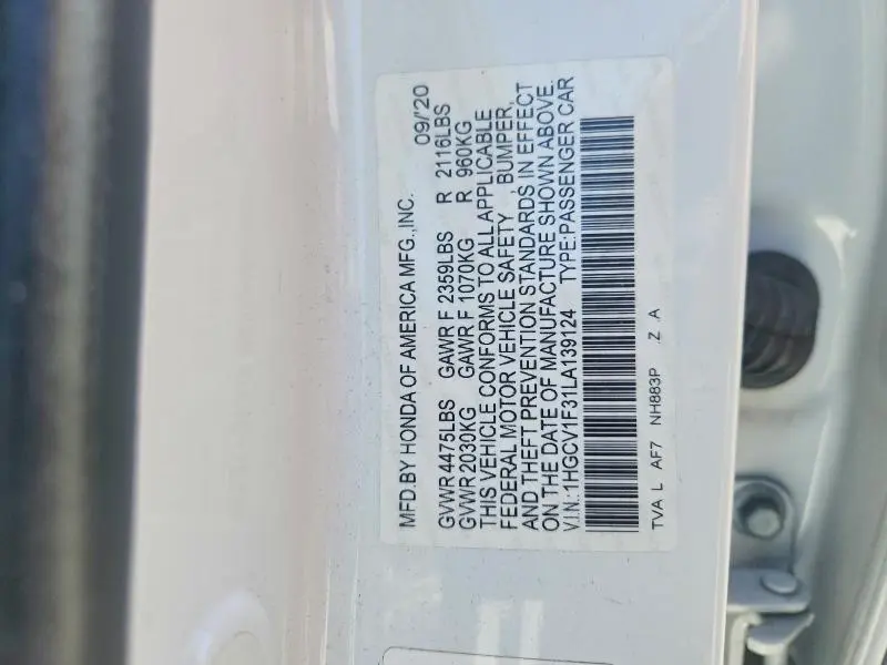 2020 HONDA ACCORD SPORT  