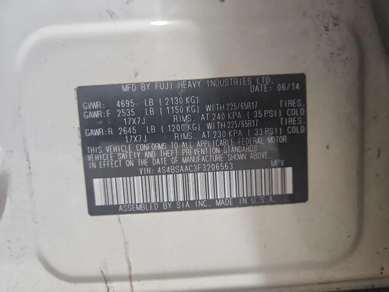 2015 SUBARU OUTBACK 2.5I  