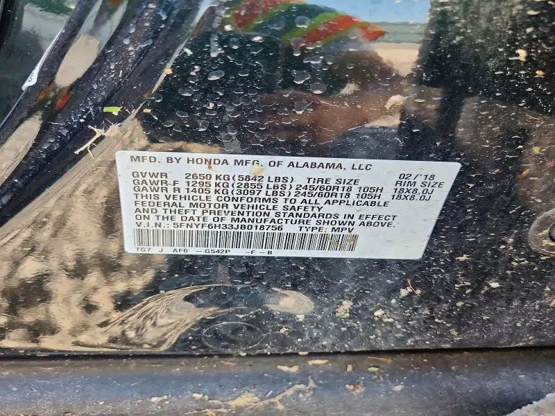 2018 HONDA PILOT EX  