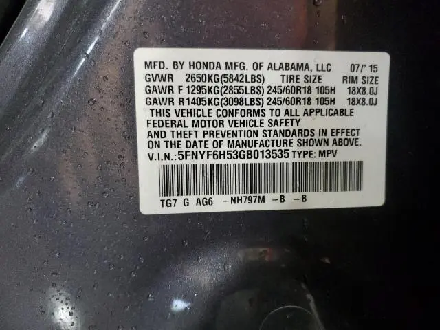 2016 HONDA PILOT EXL  