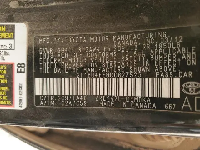 2012 TOYOTA COROLLA BASE  