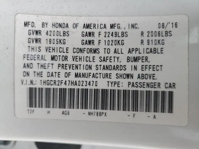 2017 HONDA ACCORD LX  