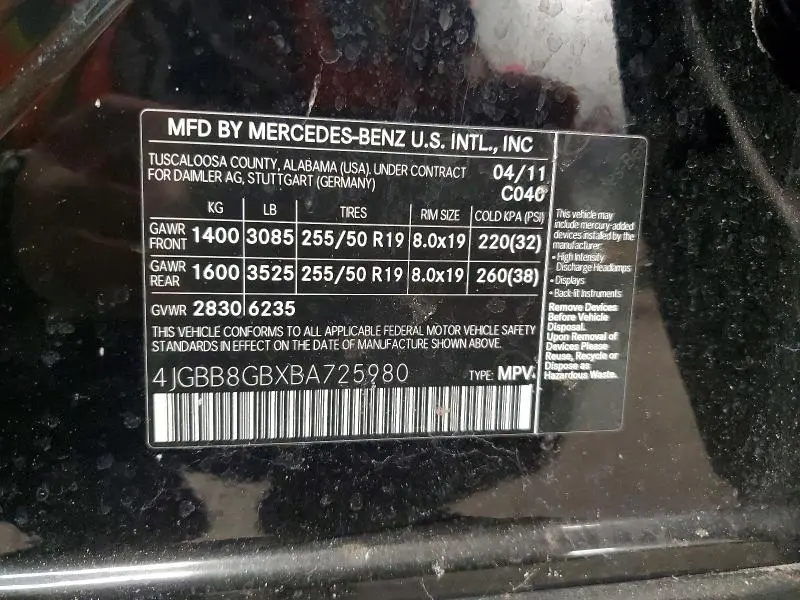 2011 MERCEDES-BENZ ML 350 4MATIC  