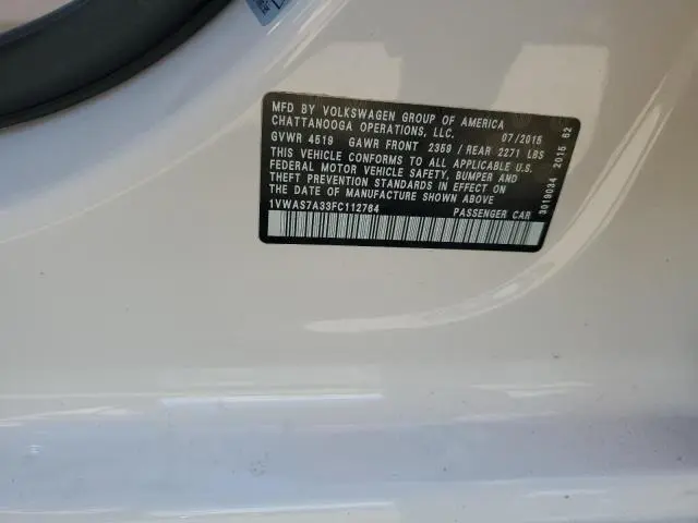 2015 VOLKSWAGEN PASSAT S  