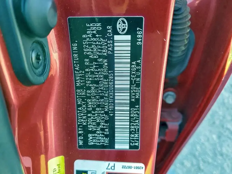 2012 TOYOTA CAMRY HYBRID  