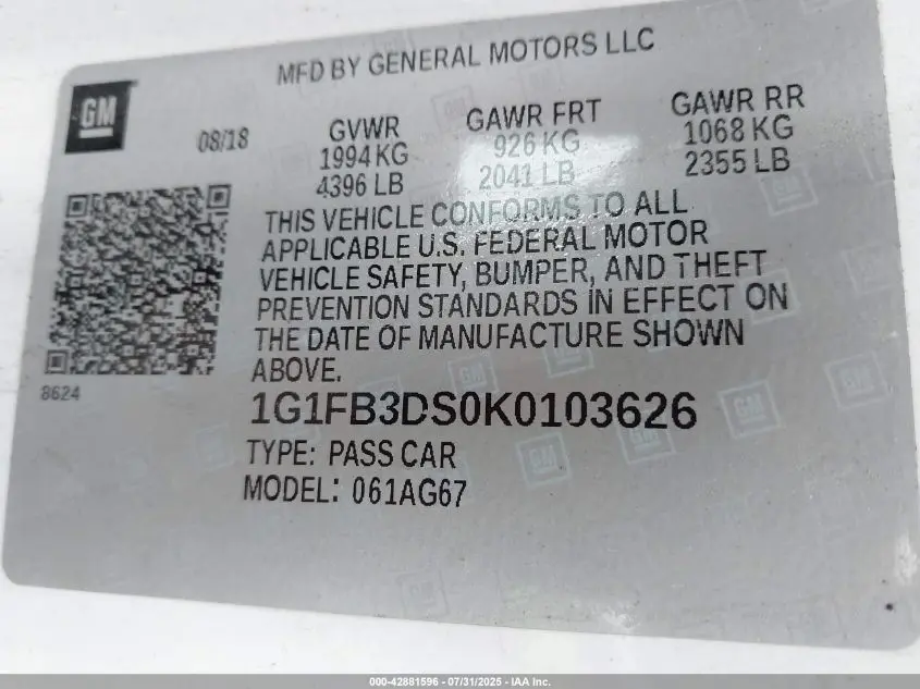 2019 CHEVROLET CAMARO 1LT