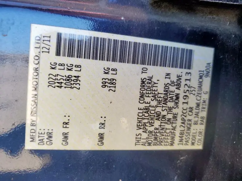 2012 NISSAN ALTIMA SR  