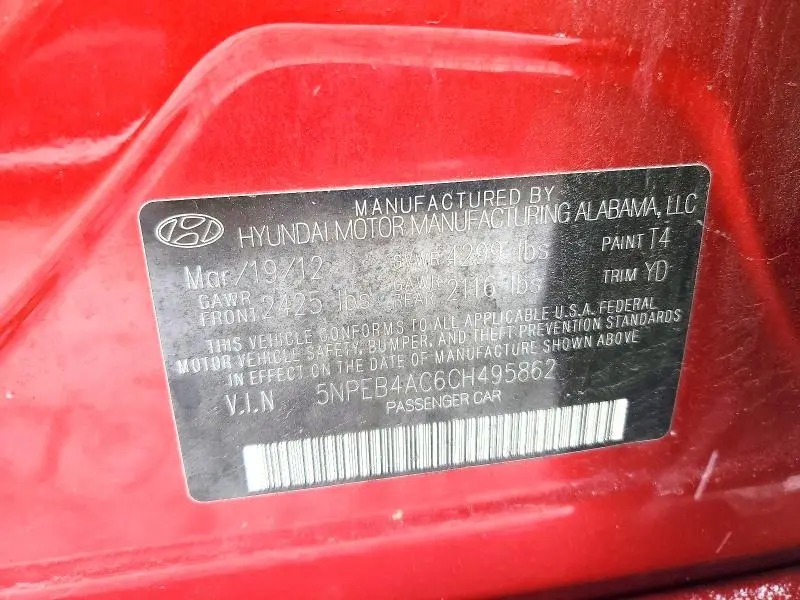 2012 HYUNDAI SONATA GLS  