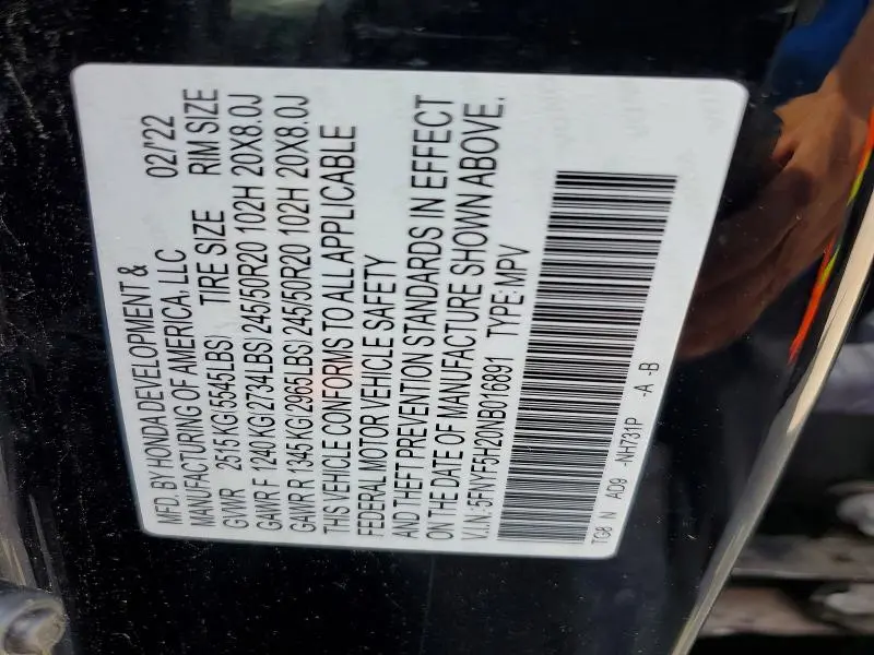 2022 HONDA PILOT SE  